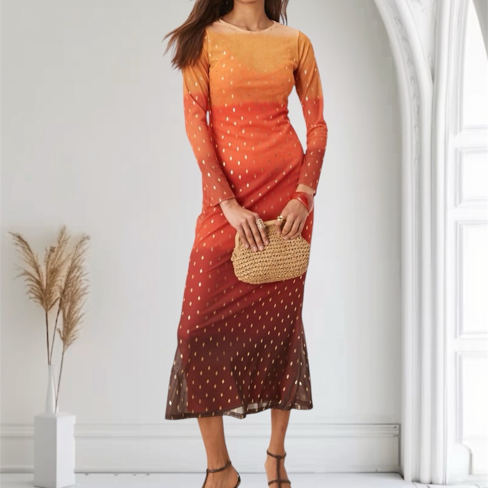 Never Fully Dressed Sunset Ombre Mesh Midi Dress Sz 2